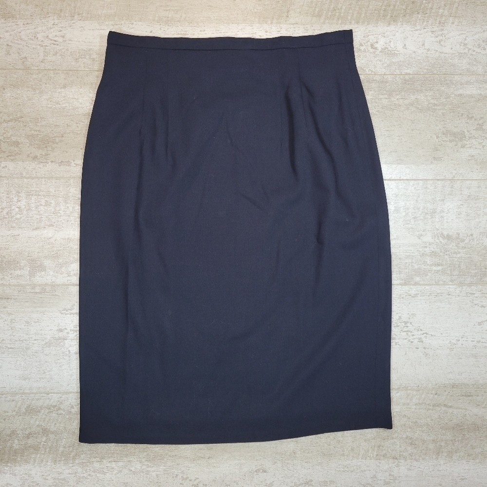 Laurel by Escada Navy Blue Wool Pencil Skirt
